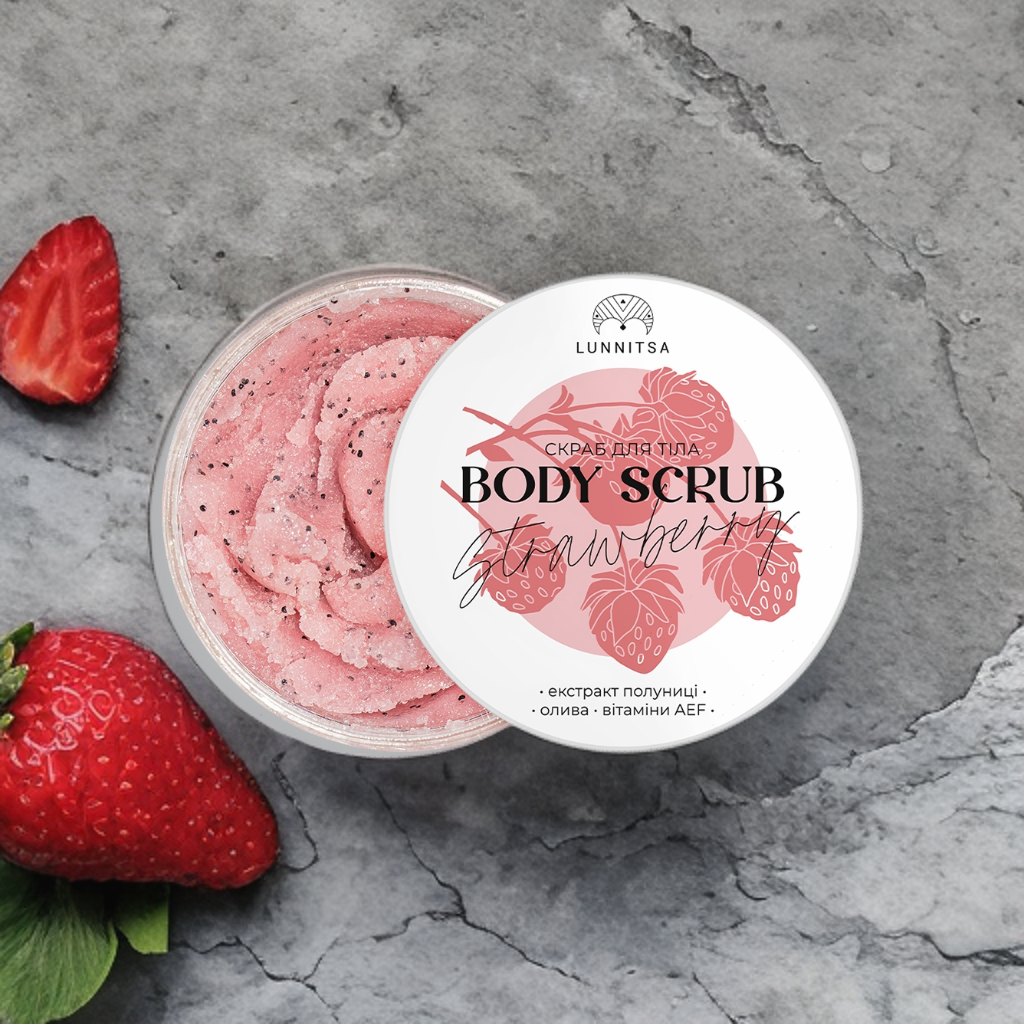 Lunnitsa, Cukrinis kūno šveitiklis "Braškė", Sugar body scrub "Strawberry", 300 g