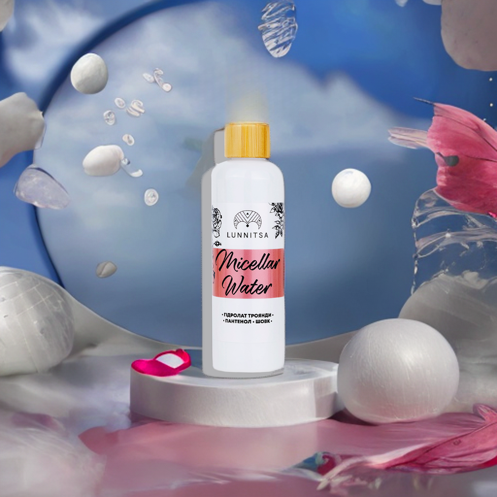 Lunnitsa, Rožinis micelinis vanduo su šilku, Pink micellar water with silk, 150 ml